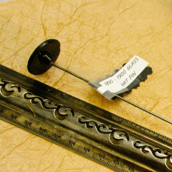 VICTORIAN Hat Pin ~ ANTIQUE Detailed French Jet Steel Hat Pin ~ 1890s Hat Pin - Picture 10 of 10